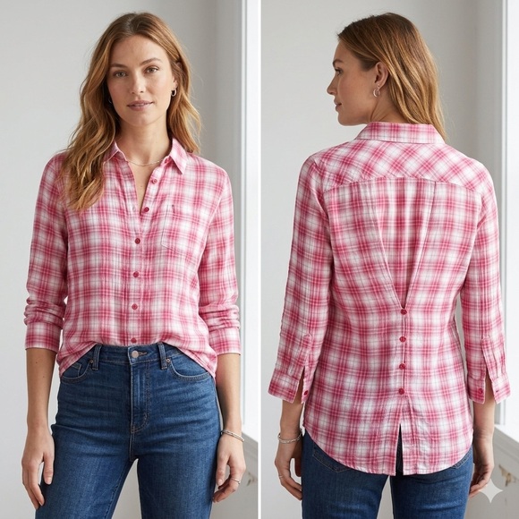 Soft Surroundings Tops - Soft Surroundings Shirt Womens XS Pink Plaid Button Front Western